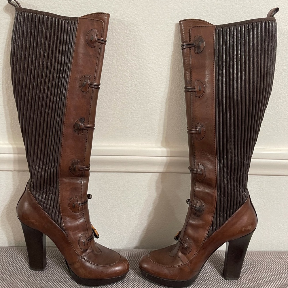 Gucci leather knee high boots